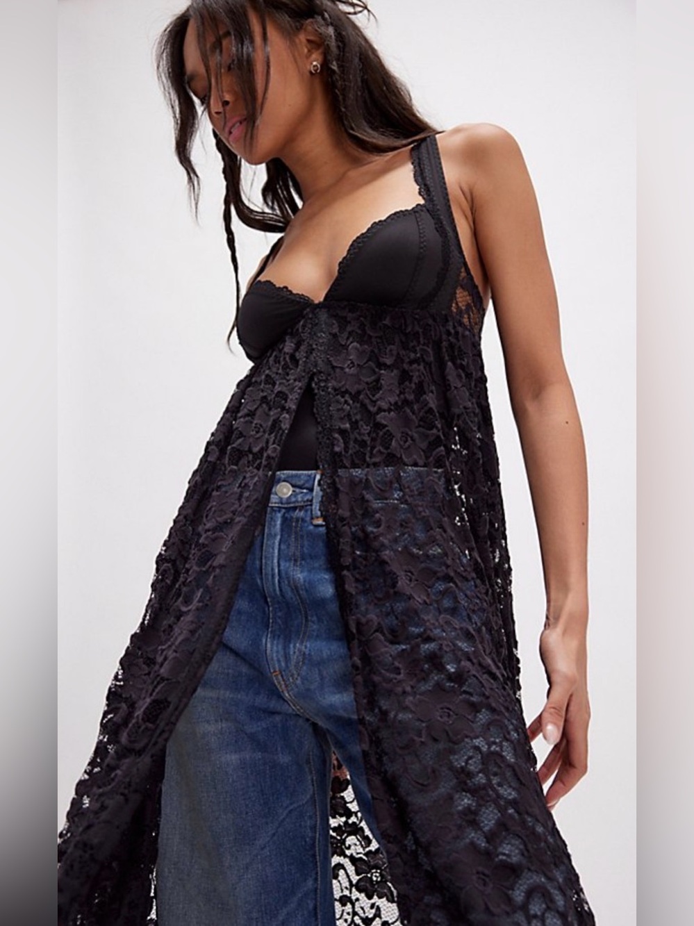 Free People Lovely Lace‎ Bodysuit Dress Sz Medium